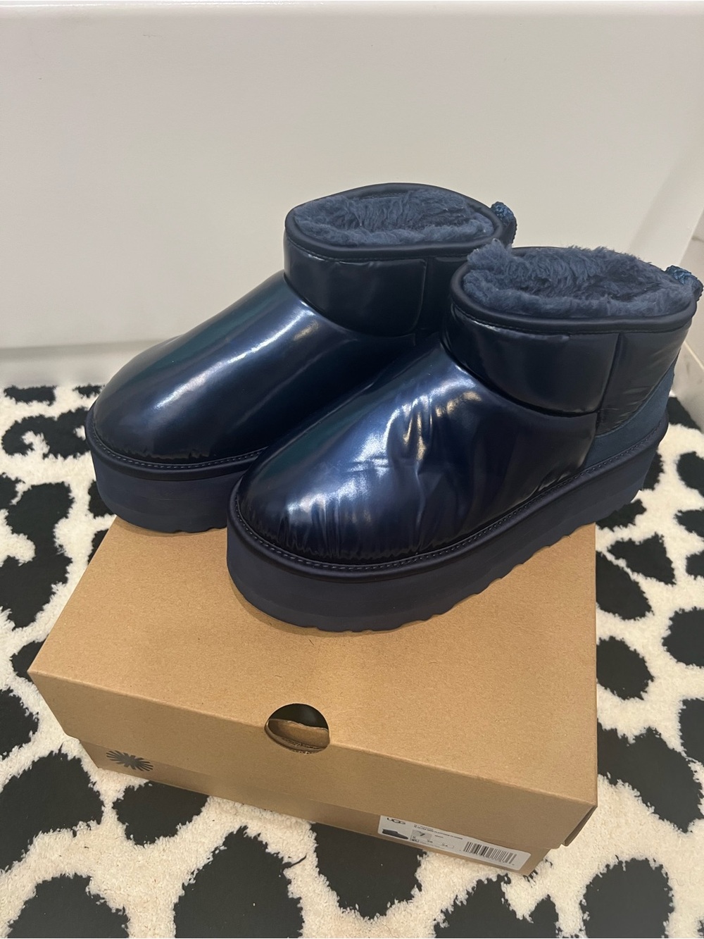 UGG ULTRA MINI PLATFORM HI SHINE NAVY IRIDESCENT BOOTS - WOMEN'S
